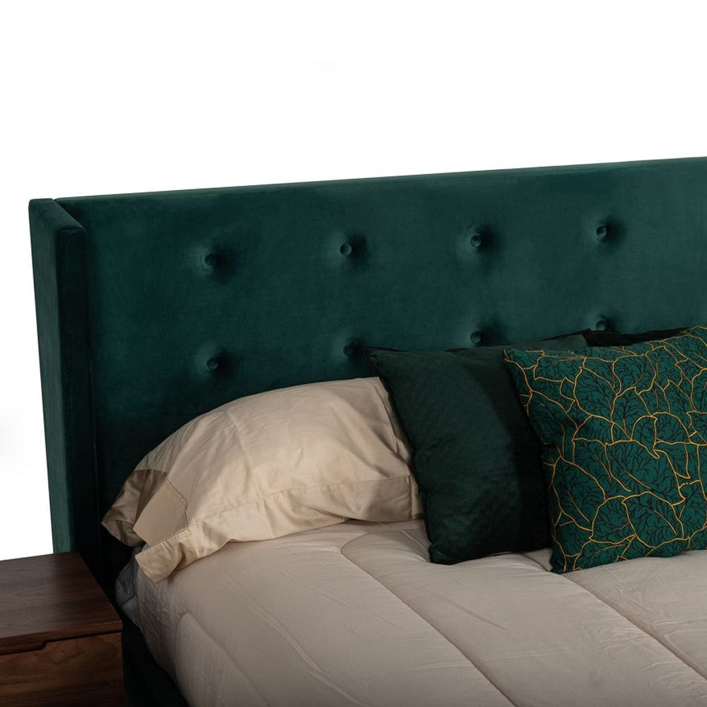 Dury King Size Platform Bed Green Velvet Upholstery Tufted Wingback