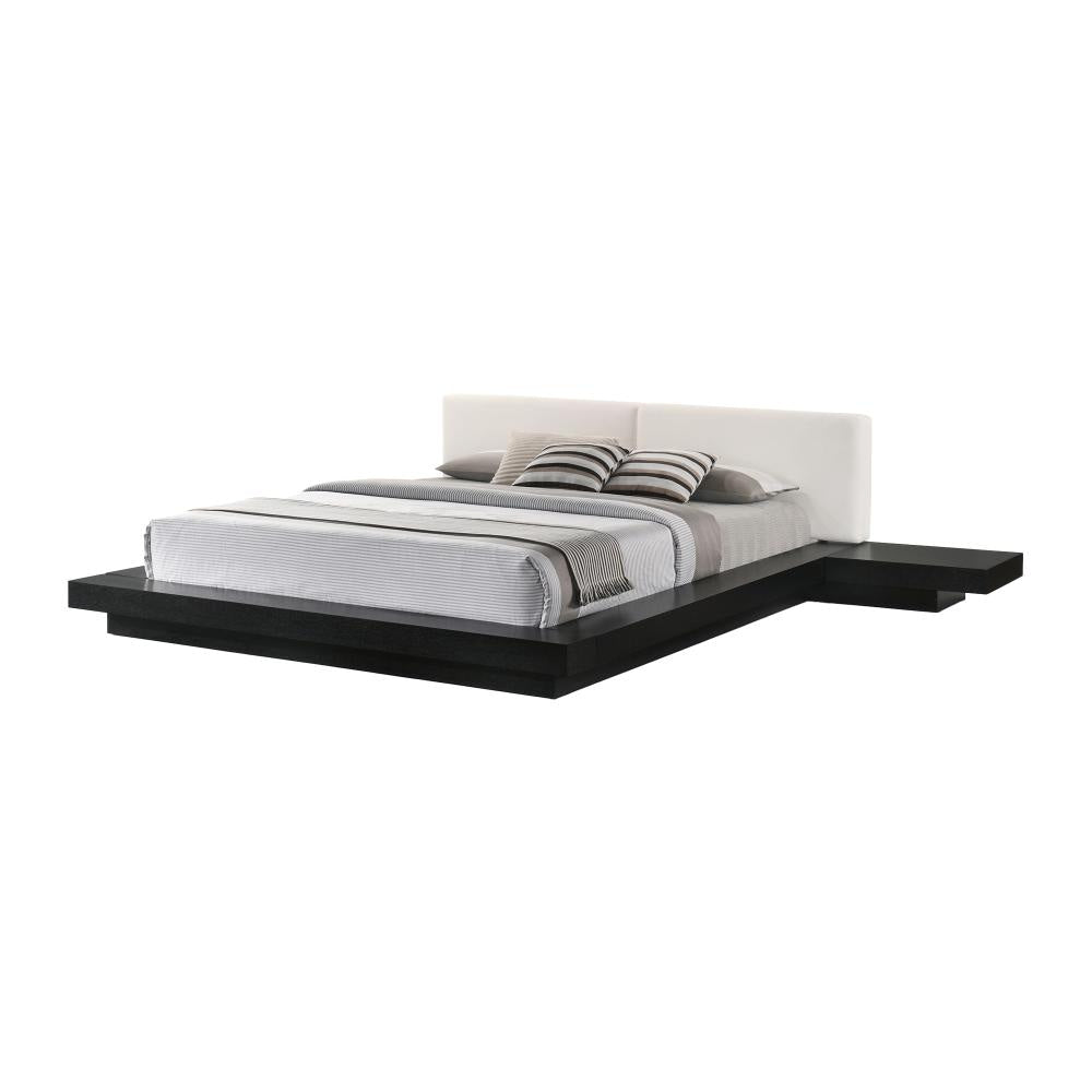 Nia King Platform Bed White Faux Leather Upholstery Black Nightstands BM325261