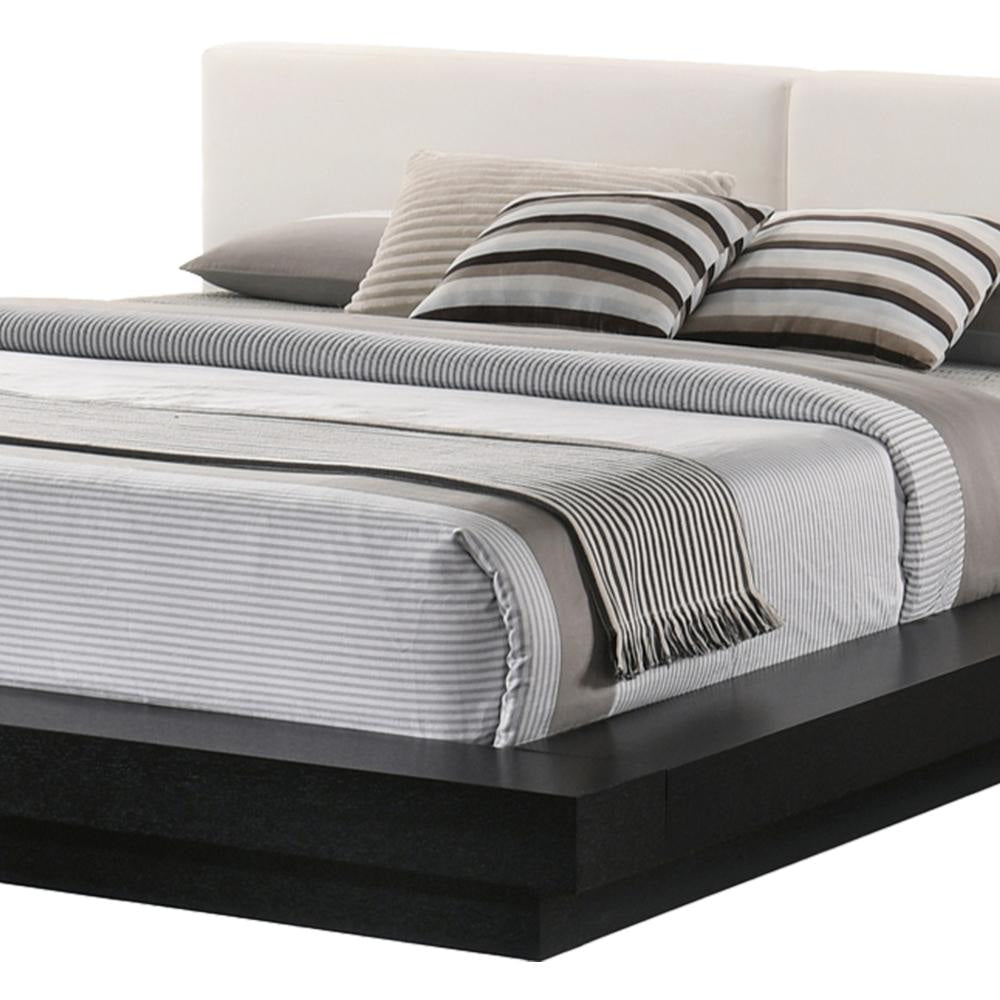 Nia King Platform Bed, White Faux Leather Upholstery Black Nightstands
