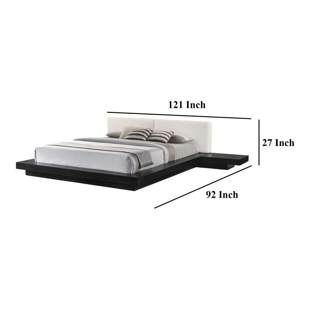 Nia King Platform Bed White Faux Leather Upholstery Black Nightstands BM325261
