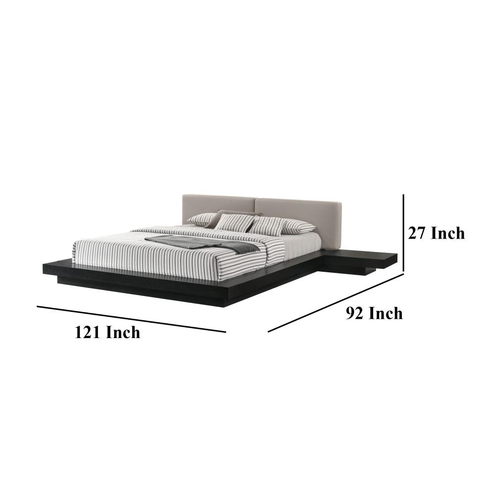 Nia King Platform Bed Gray Faux Leather Upholstery Black Nightstands BM325262