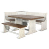 Sime 4pc Corner Breakfast Nook Set | Farmhouse White Brown Dining Table with 3 Benches BM325263