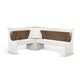 Sime 4pc Corner Breakfast Nook Set | Farmhouse White Brown Dining Table with 3 Benches BM325263