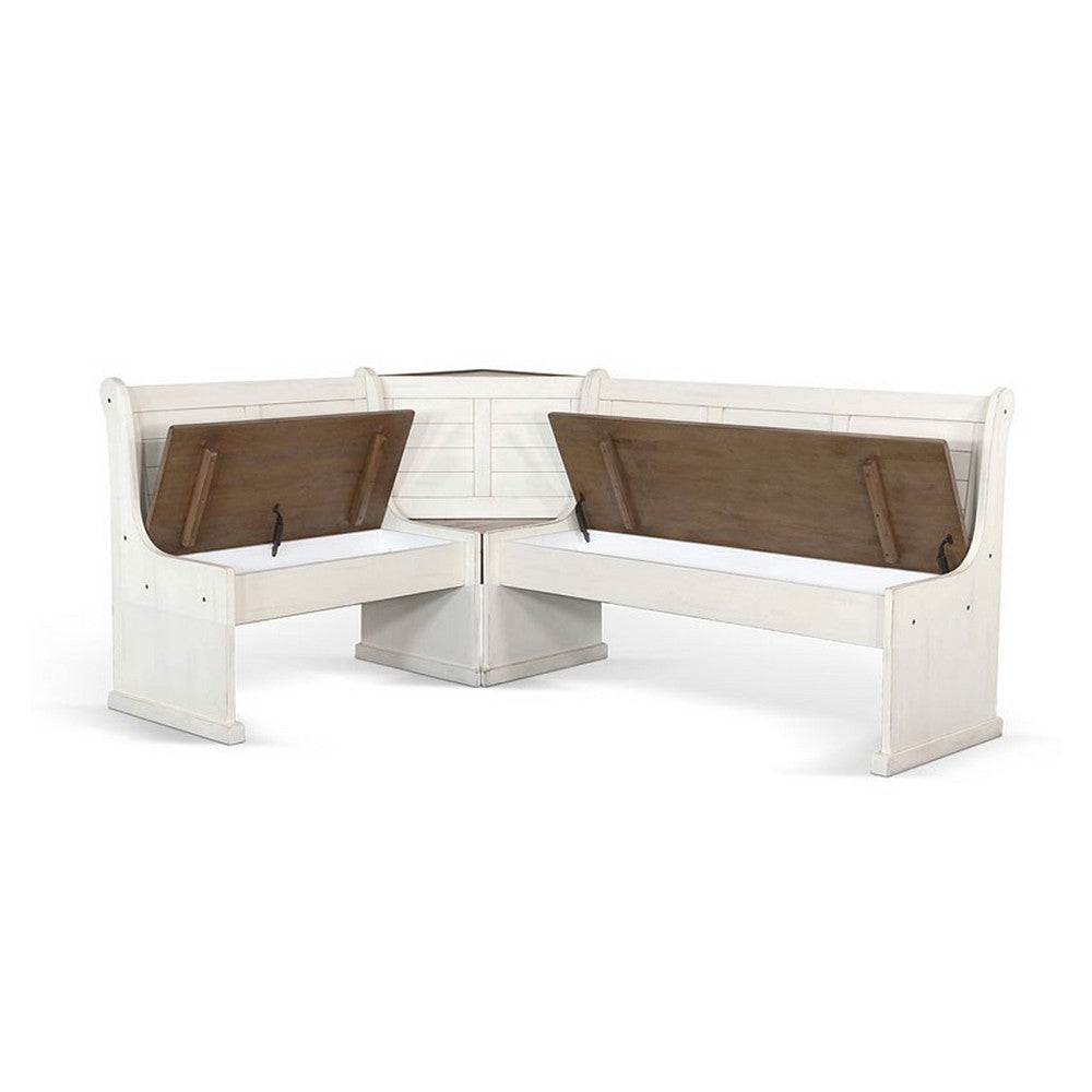 Sime 4pc Corner Breakfast Nook Set White Brown Dining Table and Bench BM325263