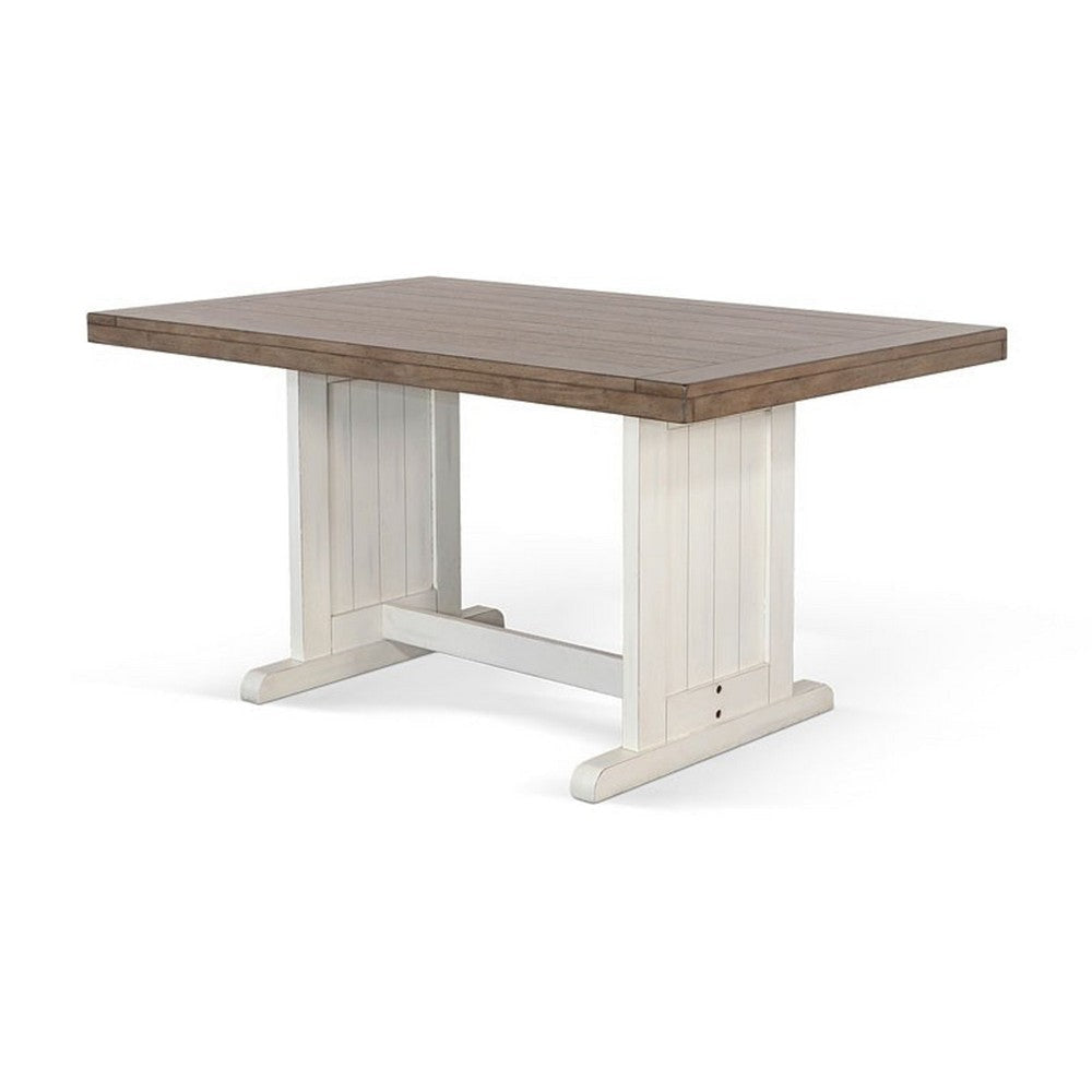 Sime 4pc Corner Breakfast Nook Set | Farmhouse White Brown Dining Table with 3 Benches BM325263