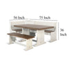 Sime 4pc Corner Breakfast Nook Set | Farmhouse White Brown Dining Table with 3 Benches BM325263
