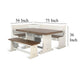 Sime 4pc Corner Breakfast Nook Set | Farmhouse White Brown Dining Table with 3 Benches BM325263