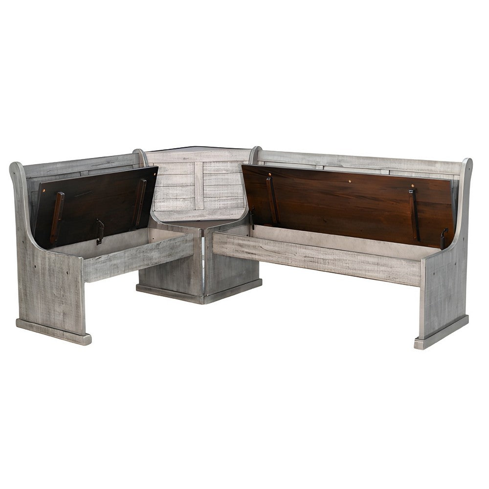 Camie 4pc Corner Breakfast Nook Set, Gray Brown Dining Table and Bench