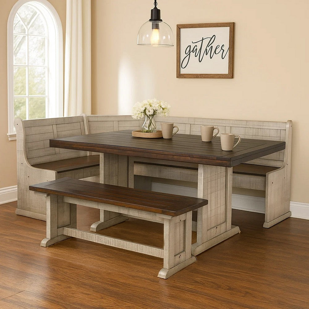 Camie 4pc Corner Breakfast Nook Set, Gray Brown Dining Table and Bench