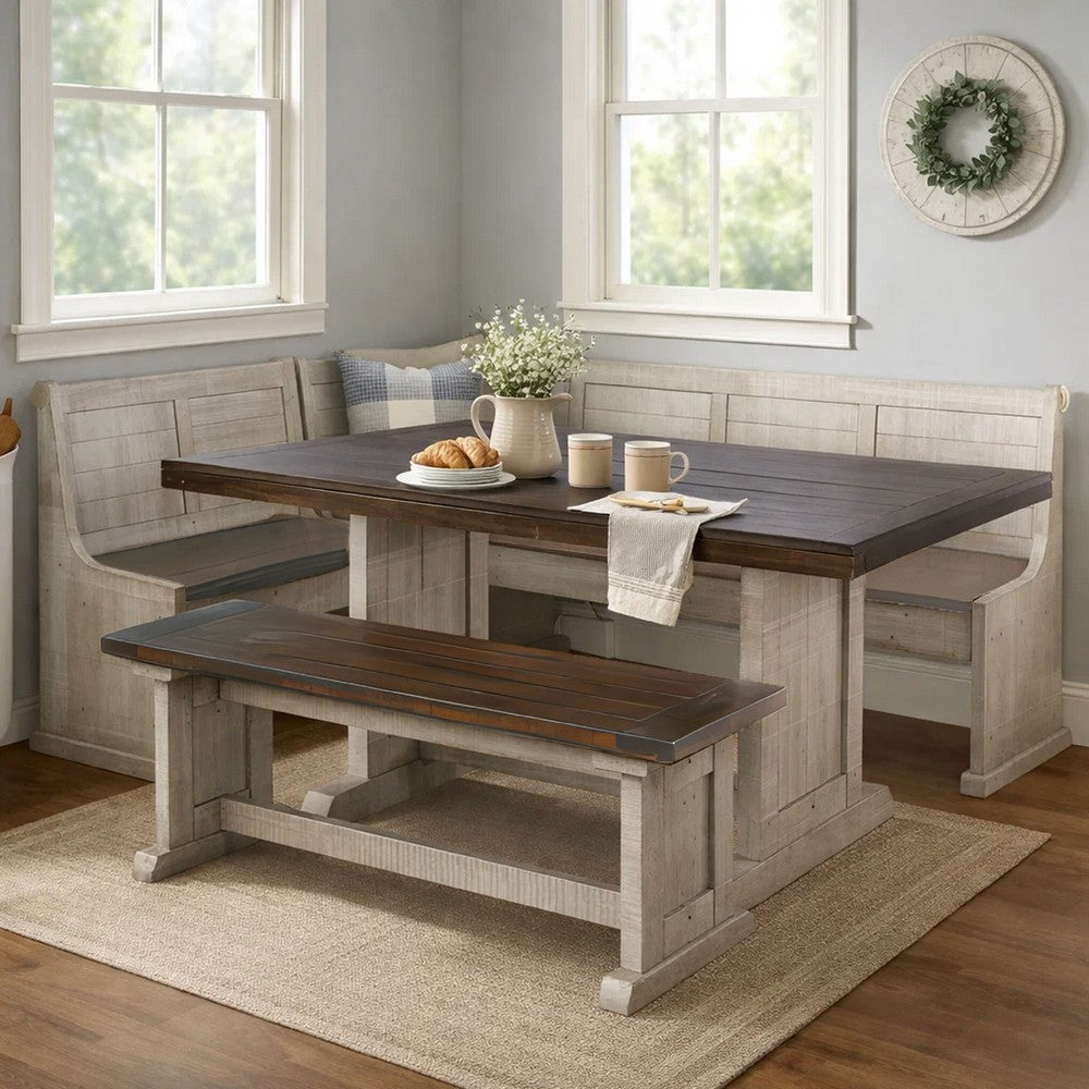 Camie 4pc Corner Breakfast Nook Set, Gray Brown Dining Table and Bench