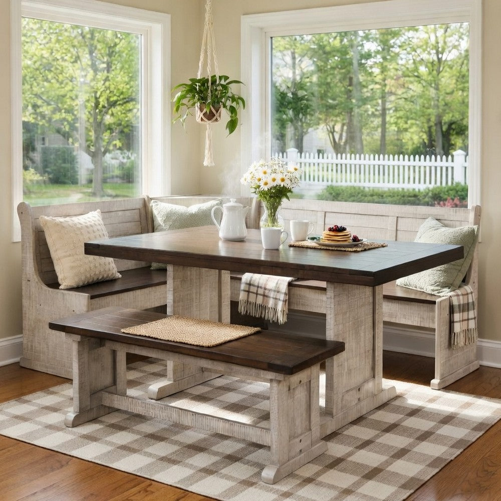 Camie 4pc Corner Breakfast Nook Set, Gray Brown Dining Table and Bench