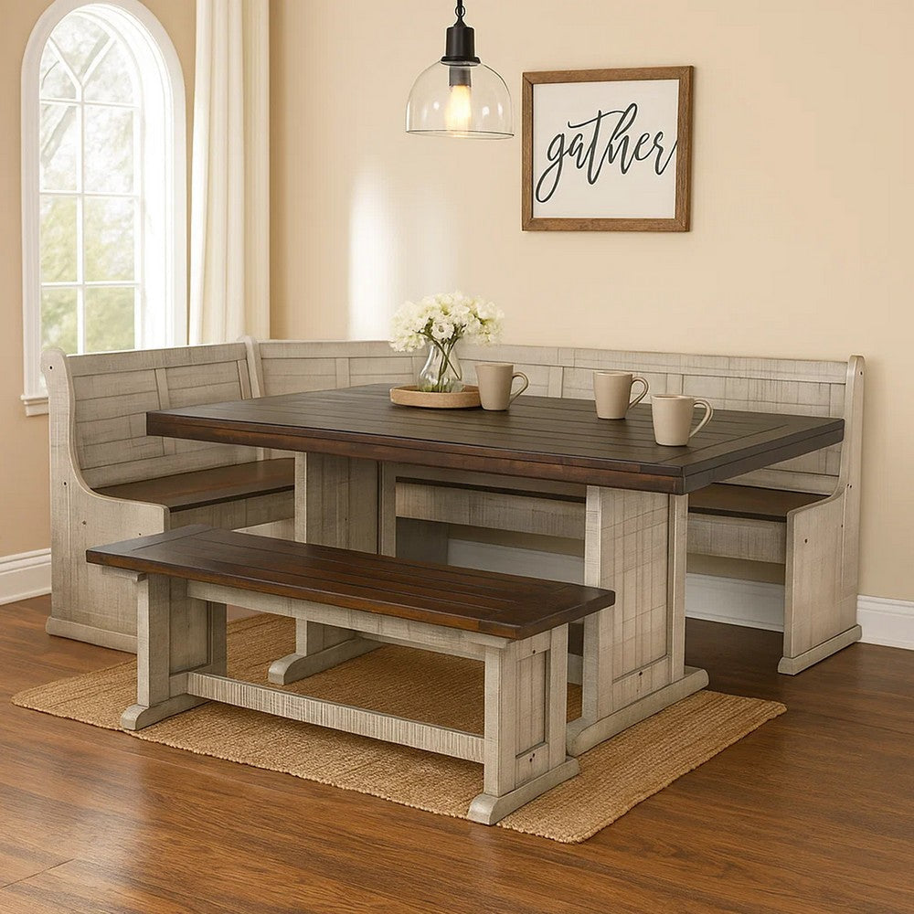 Camie 4pc Corner Breakfast Nook Set Gray Brown Dining Table and Bench BM325264
