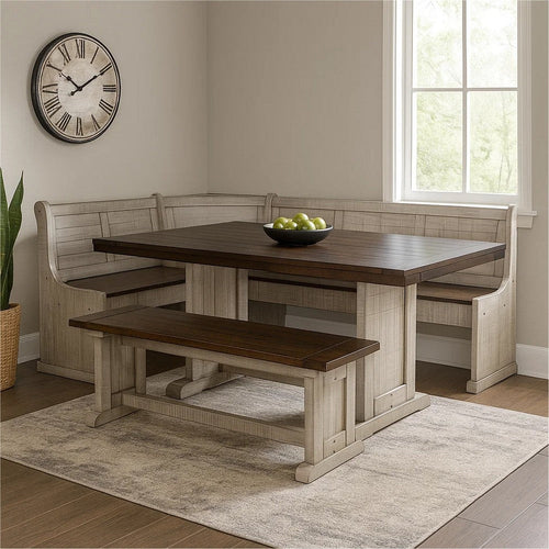 Camie 4pc Corner Breakfast Nook Set, Gray Brown Dining Table and Bench