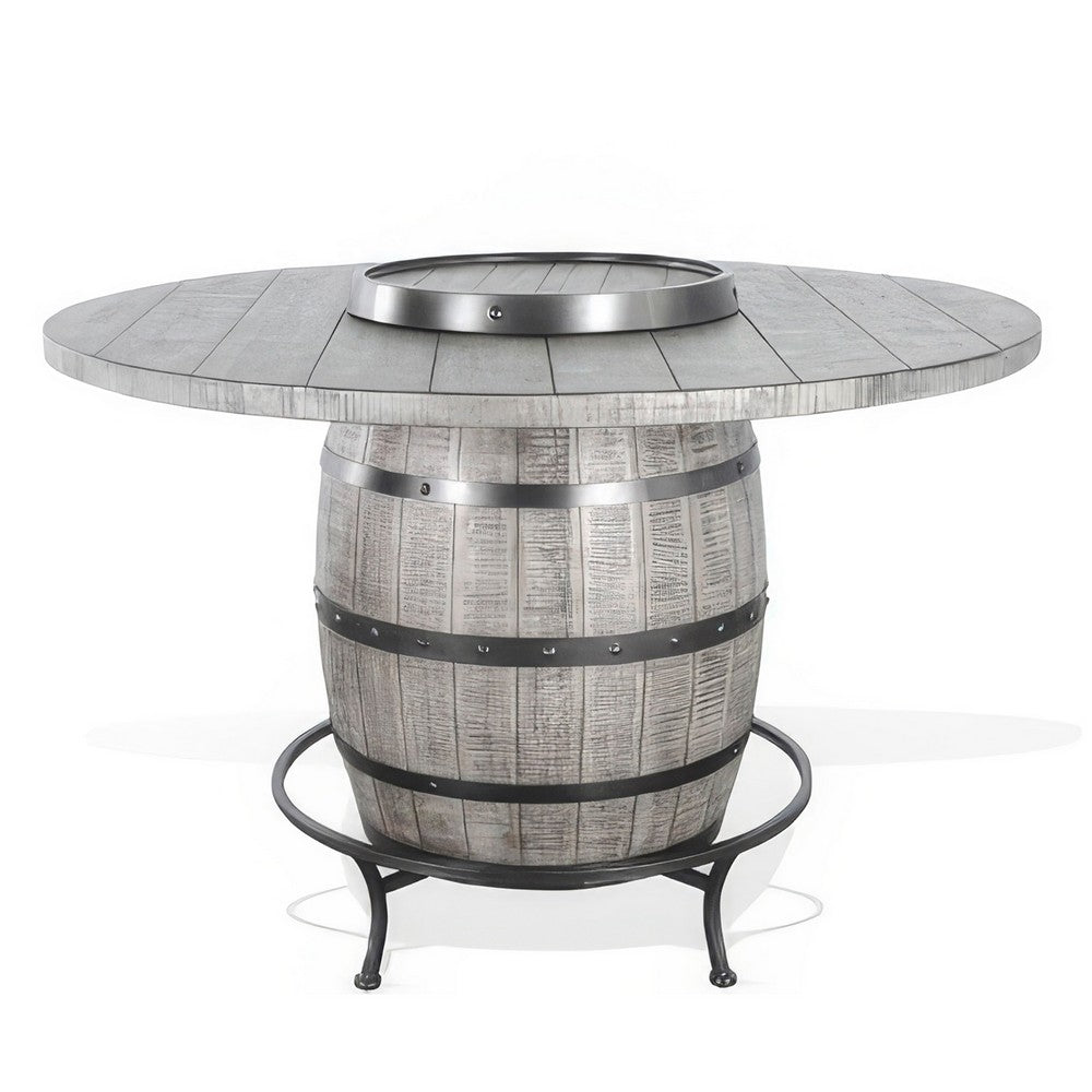 Zeka Counter Pub Dining Table, Gray Barrel Base w Lazy Susan, 54"