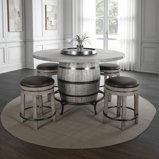 Zeka Counter Pub Dining Table, Gray Barrel Base w Lazy Susan, 54"