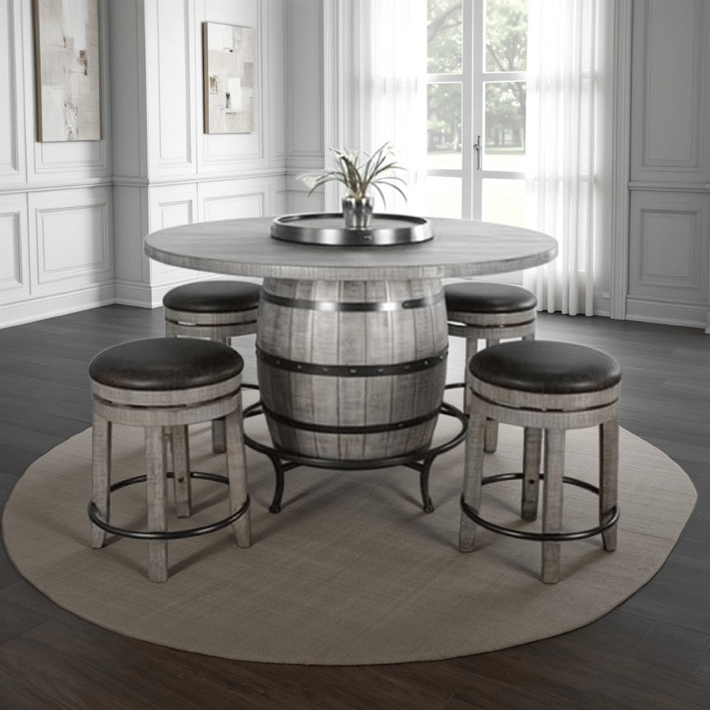 Zeka Counter Pub Dining Table, Gray Barrel Base w Lazy Susan, 54"