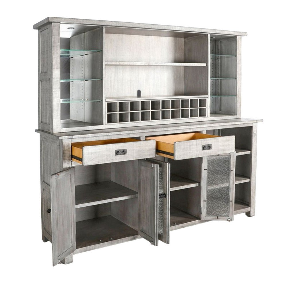 Zeka Buffet Console Hutch Home Bar w Glass Shelves Wine Rack Gray BM325267