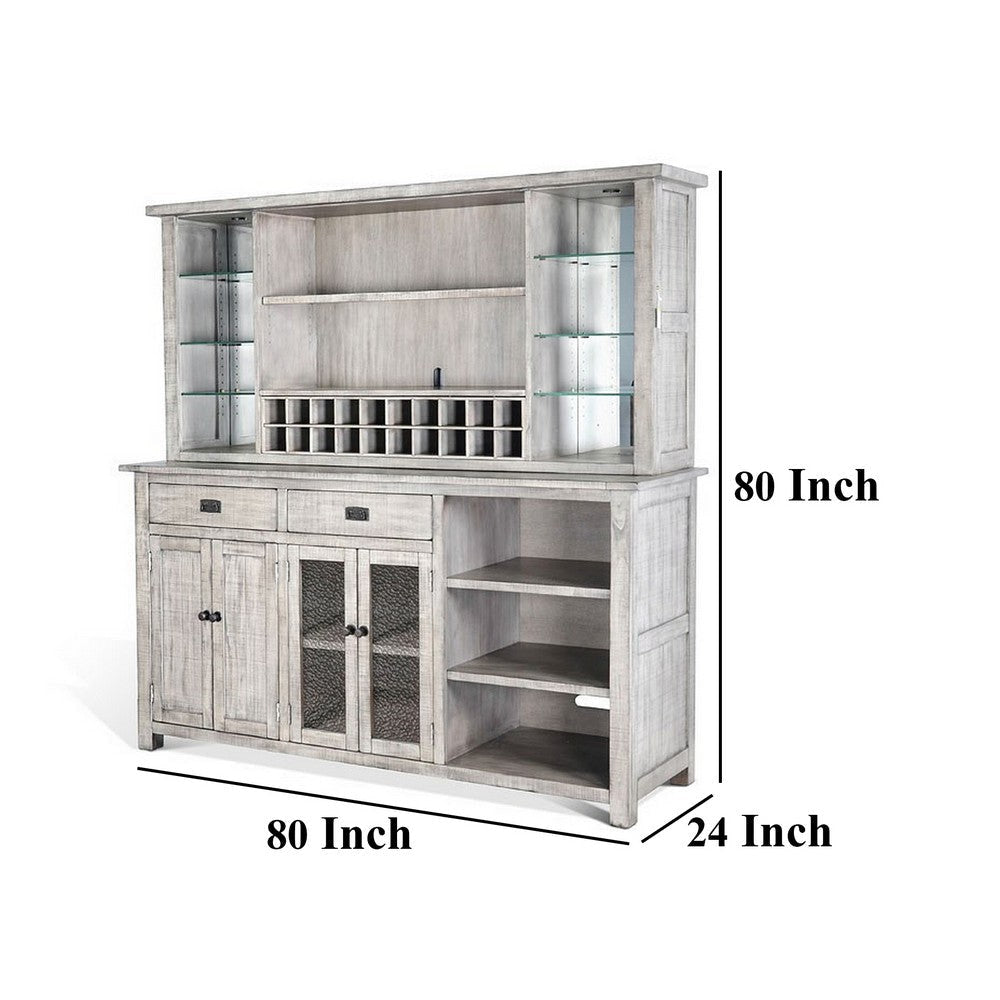 Zeka Buffet Console Hutch Home Bar w Glass Shelves Wine Rack Gray BM325267