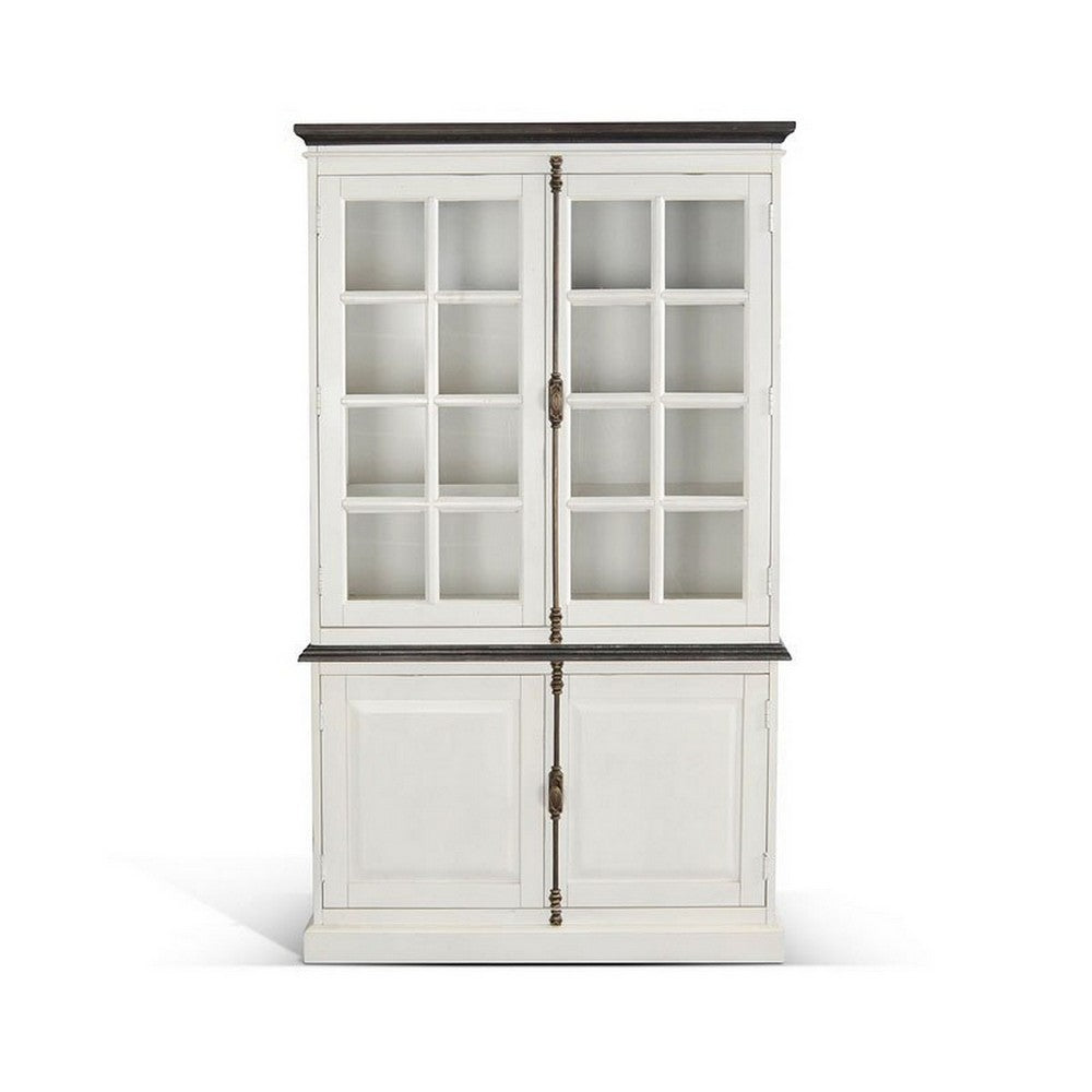 Orso Accent Sideboard Buffet and Hutch, 2 Glass Doors, Shelves, White