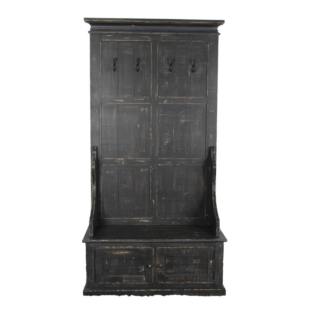 Mary Accent Hall Tree Coat Rack with Bench 4 Hooks Farmhouse Black