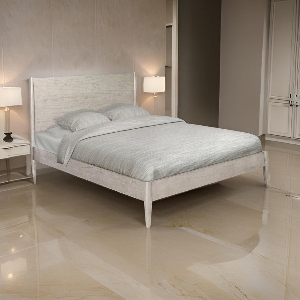 Amy Queen Size Platform Bed, Low Profile Frame, Panel Headboard, Brown