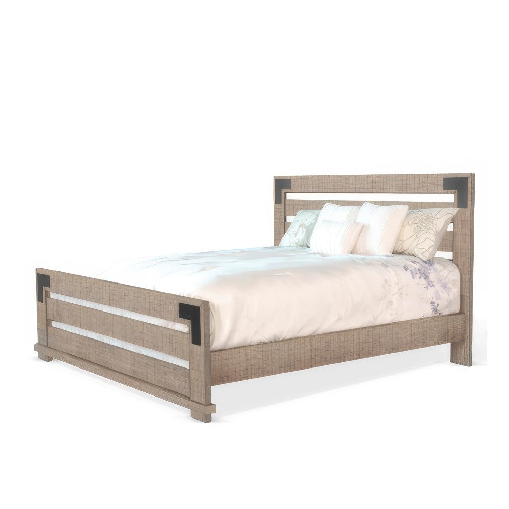 Desy King Size Platform Bed Slatted Headboard Farmhouse Light Brown