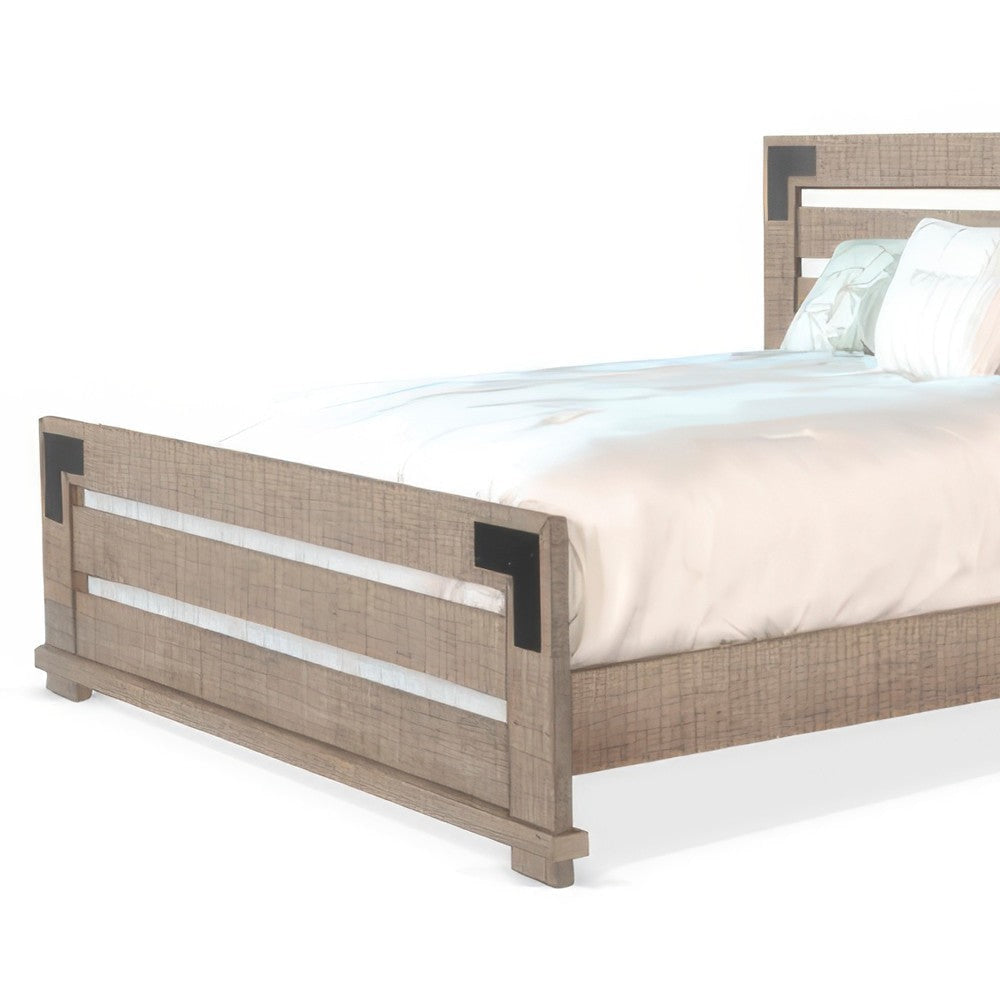 Desy King Size Platform Bed Slatted Headboard Farmhouse Light Brown