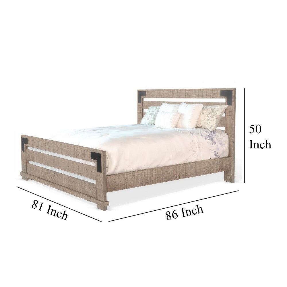 Desy King Size Platform Bed Slatted Headboard Farmhouse Light Brown