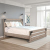 Desy Queen Size Platform Bed, Slatted Headboard, Farmhouse Light Brown