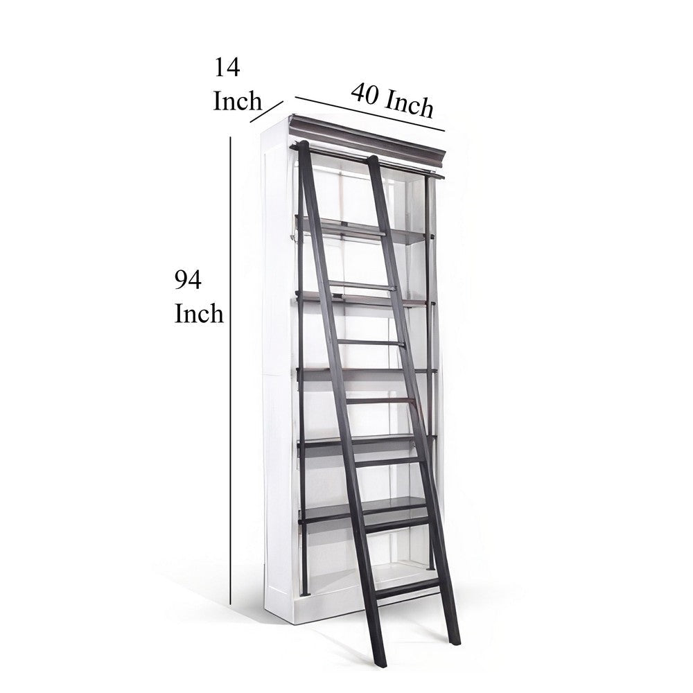 Orso Bookcase w Ladder 5 Adjustable Brown White Shelves 92’’ Tall BM325275