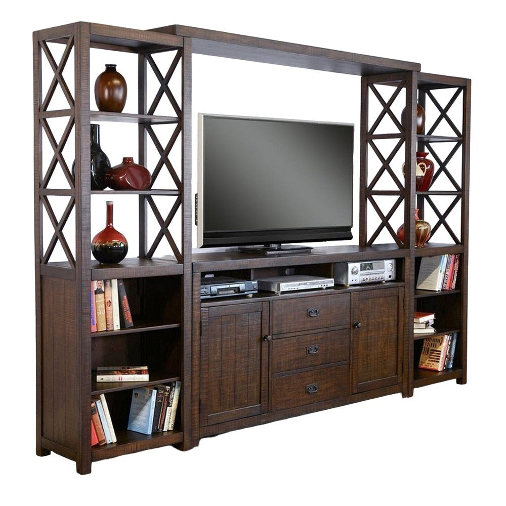Flint 4pc TV Wall Entertainment Console 2 Pier Bridge Dark Brown BM325276
