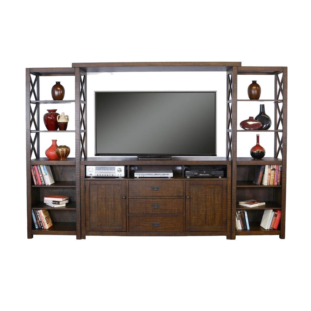 Flint 4pc TV Wall Entertainment Console 2 Pier Bridge Dark Brown BM325276