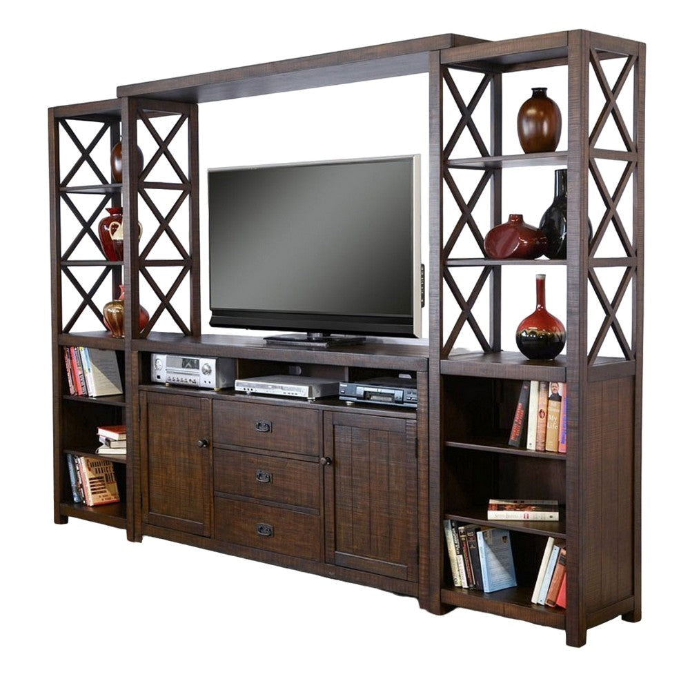 Flint 4pc TV Wall Entertainment Console 2 Pier Bridge Dark Brown BM325276