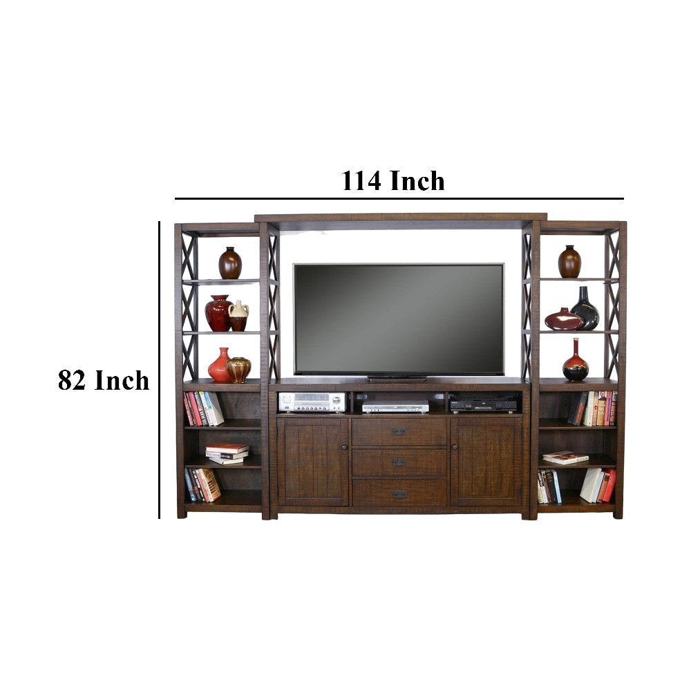 Flint 4pc TV Wall Entertainment Console 2 Pier Bridge Dark Brown BM325276