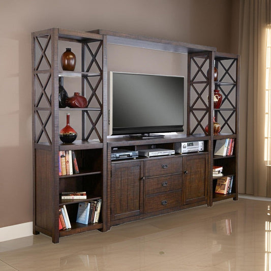 Flint 4pc TV Wall Entertainment Console, 2 Pier, Bridge, Dark Brown