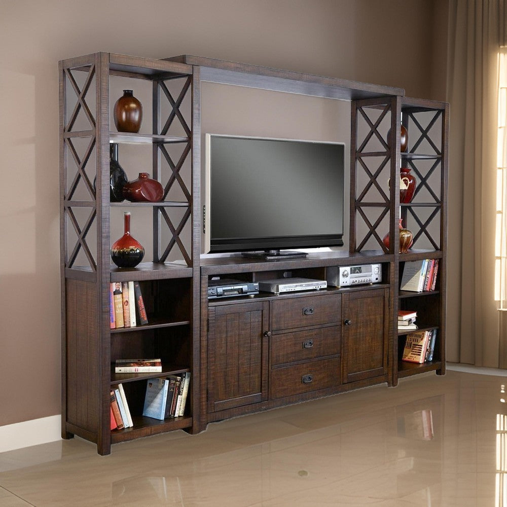 Flint 4pc TV Wall Entertainment Console, 2 Pier, Bridge, Dark Brown