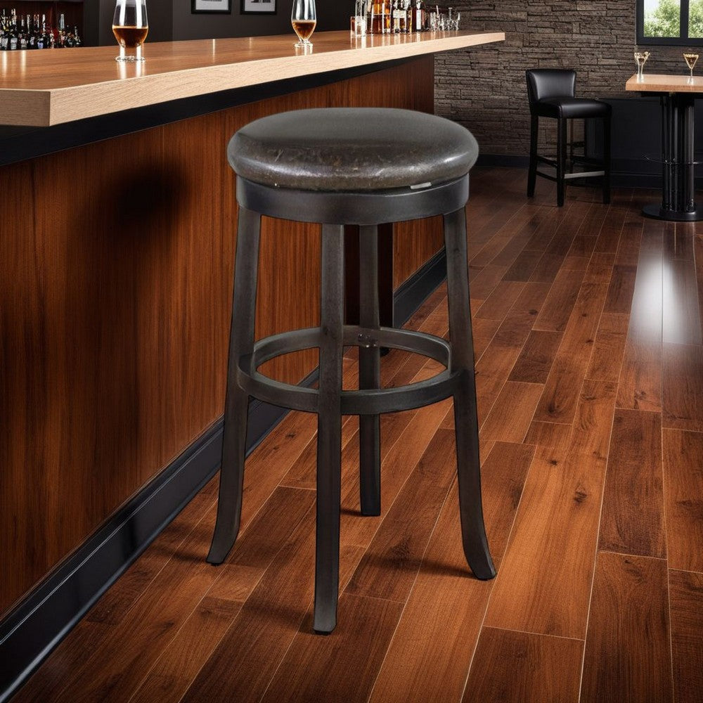 Elon Swivel Barstool Set of 2, Black Faux Leather Cushioned, 30"