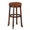 Odel Swivel Barstool Set of 2, Brown Faux Leather, Dark Mahogany Wood