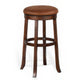 Odel Swivel Barstool Set of 2, Brown Faux Leather, Dark Mahogany Wood