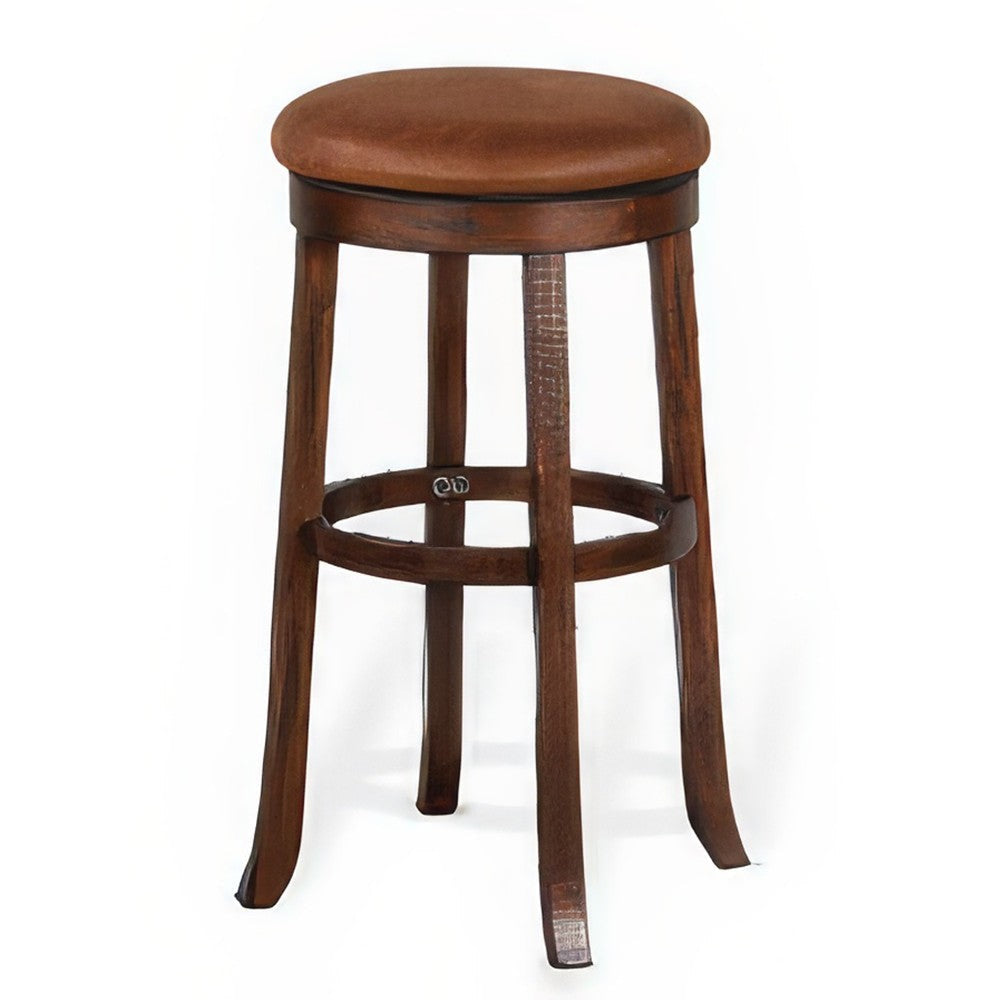 Odel Swivel Barstool Set of 2 Brown Faux Leather Dark Mahogany Wood BM325283
