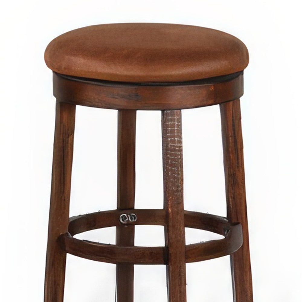 Odel Swivel Barstool Set of 2 Brown Faux Leather Dark Mahogany Wood BM325283