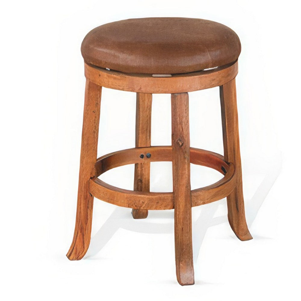 Marv Swivel Counter Stool Set of 2 | Faux Leather Seat | Rustic Oak Brown Mahogany Wood BM325286