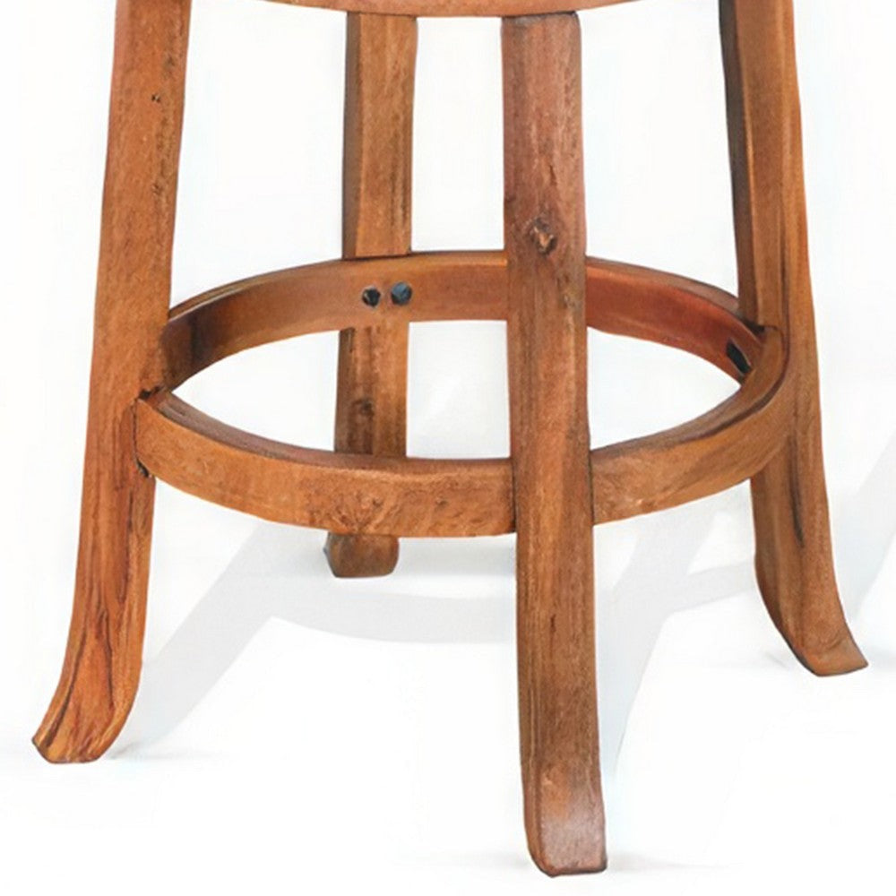 Marv Swivel Counter Stool Set of 2 | Faux Leather Seat | Rustic Oak Brown Mahogany Wood BM325286