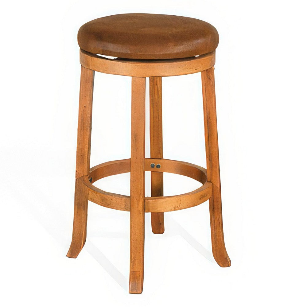 Marv Swivel Barstool Set of 2 Brown Faux Leather Rich Mahogany Wood BM325287