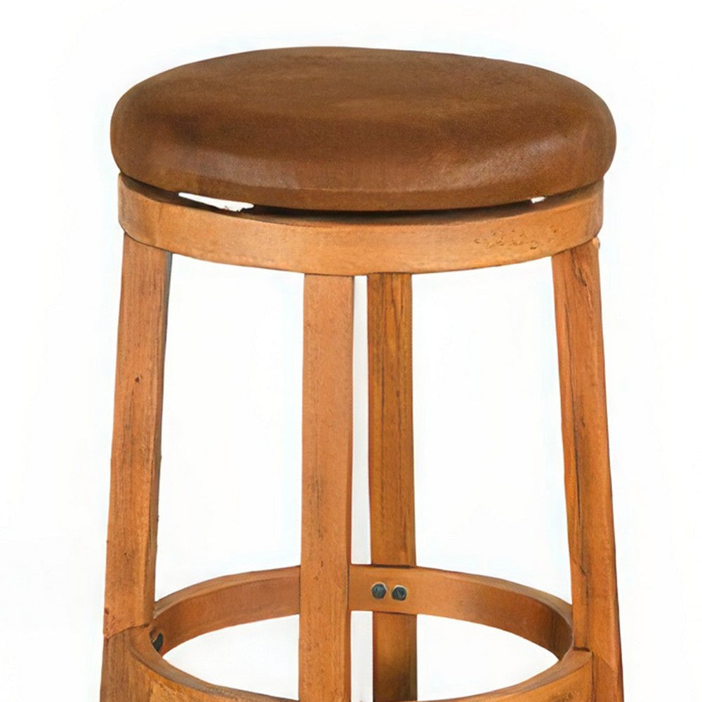 Marv Swivel Barstool Set of 2 Brown Faux Leather Rich Mahogany Wood BM325287