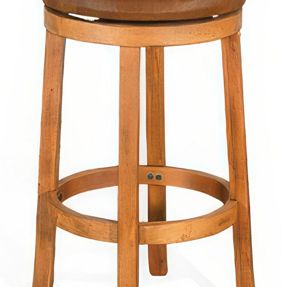 Marv Swivel Barstool Set of 2 Brown Faux Leather Rich Mahogany Wood BM325287