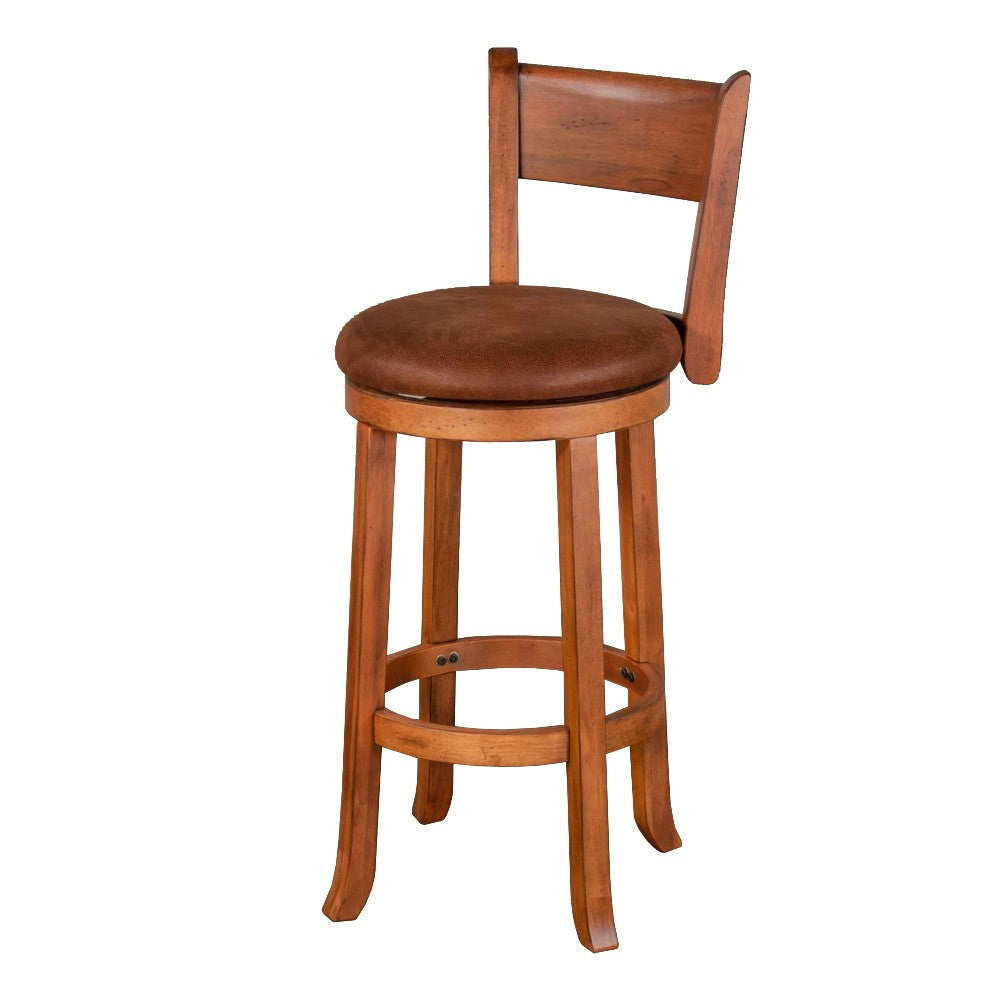 Marv Swivel Barstool Chair Set of 2 Brown Faux Leather Mahogany Wood BM325289