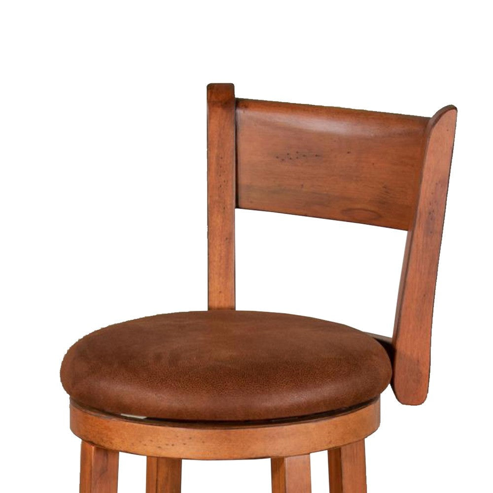 Marv Swivel Barstool Chair Set of 2 Brown Faux Leather Mahogany Wood BM325289