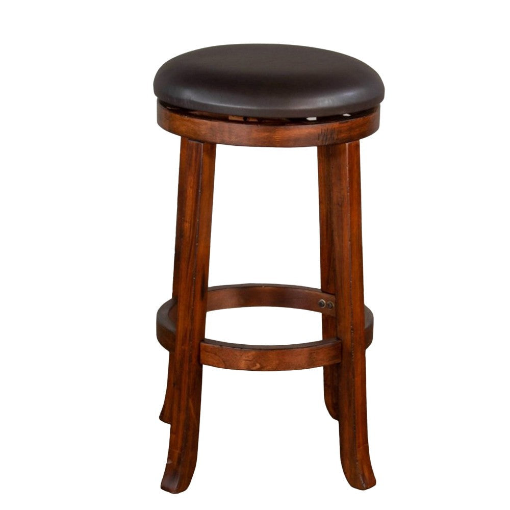 Reggie Swivel Counter Stool Set of 2 Black Faux Leather Brown Wood BM325290