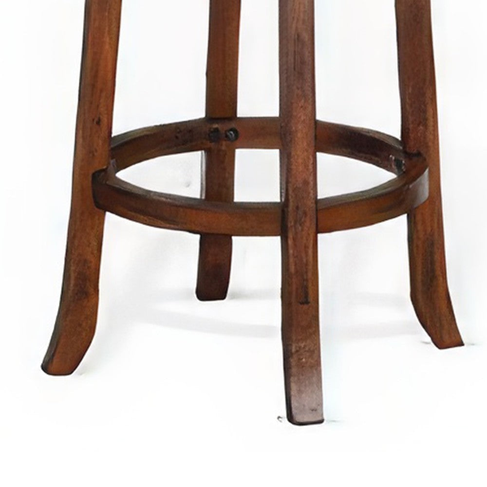 Reggie Swivel Counter Stool Set of 2 Black Faux Leather Brown Wood BM325290